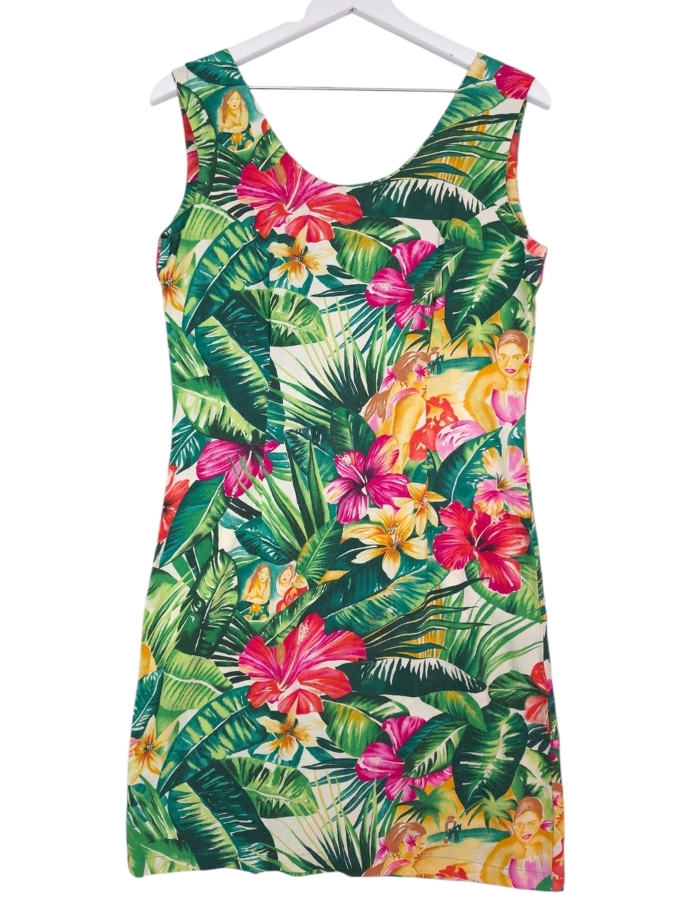 Jams World Vintage Tropical‎ Hawaii Floral  Tank Sheath Dress in Green & Pink